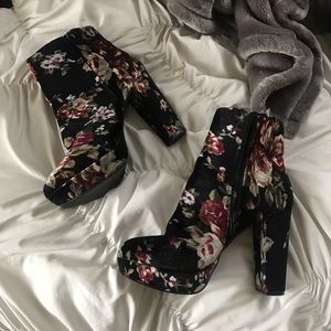 floral black booties